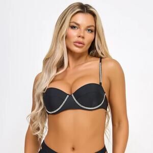 Be Wicked Jannette Rhinestone Bikini Top Black NWT Sparkle Medium
